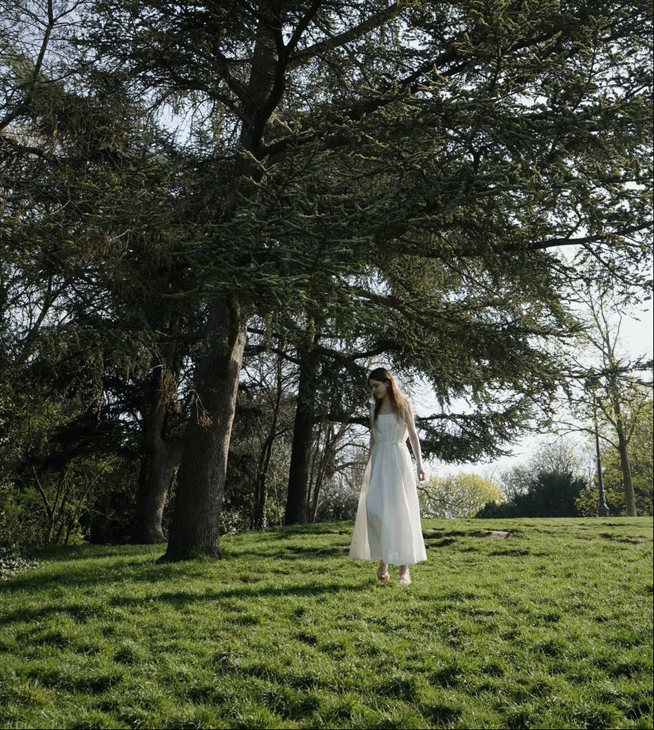 方形領拼接無袖長洋裝