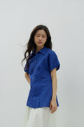 Cinched-waist Button-up Short Sleeve Shirt
