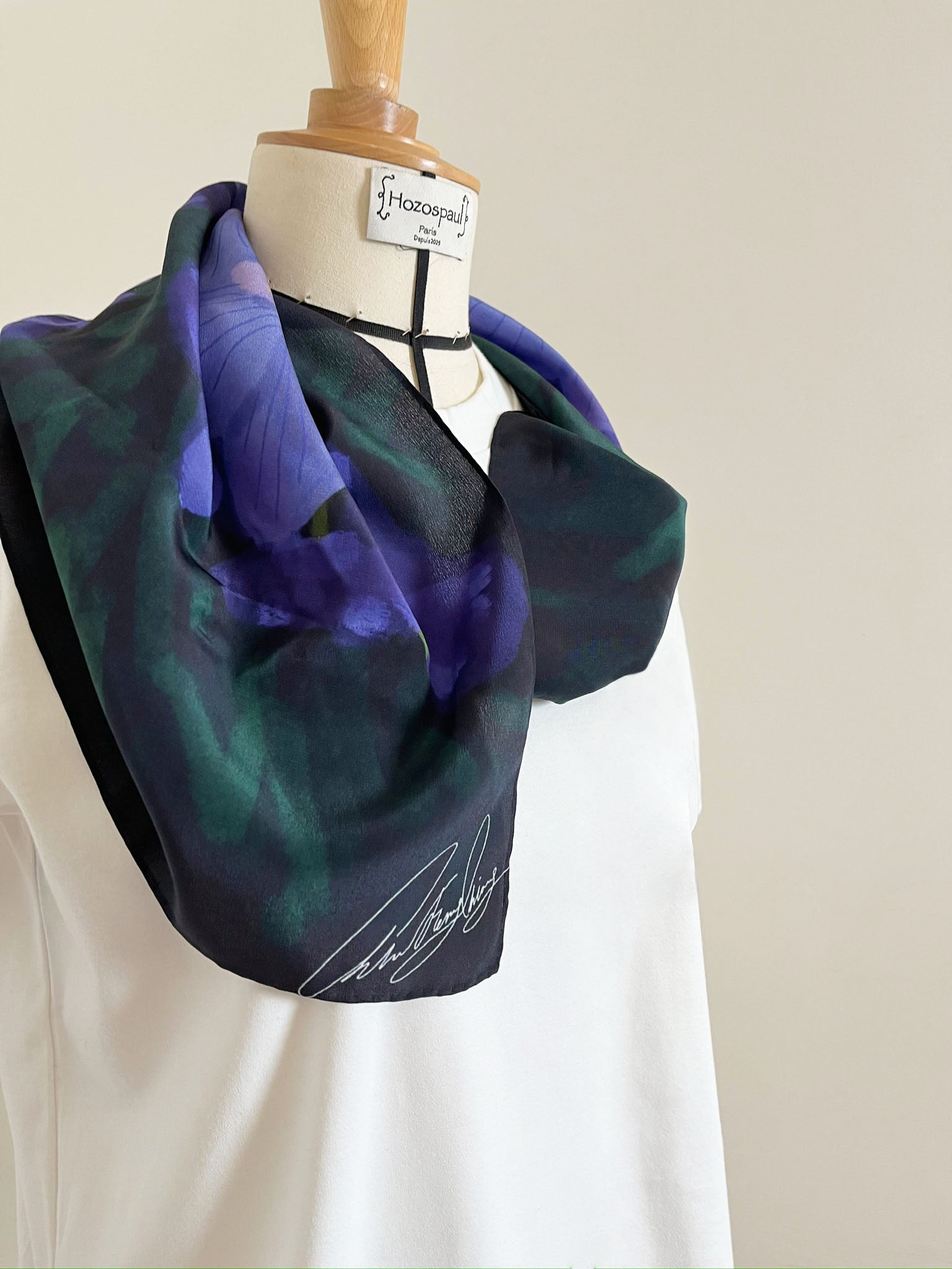 Navy Orchid Print Silk Scarf