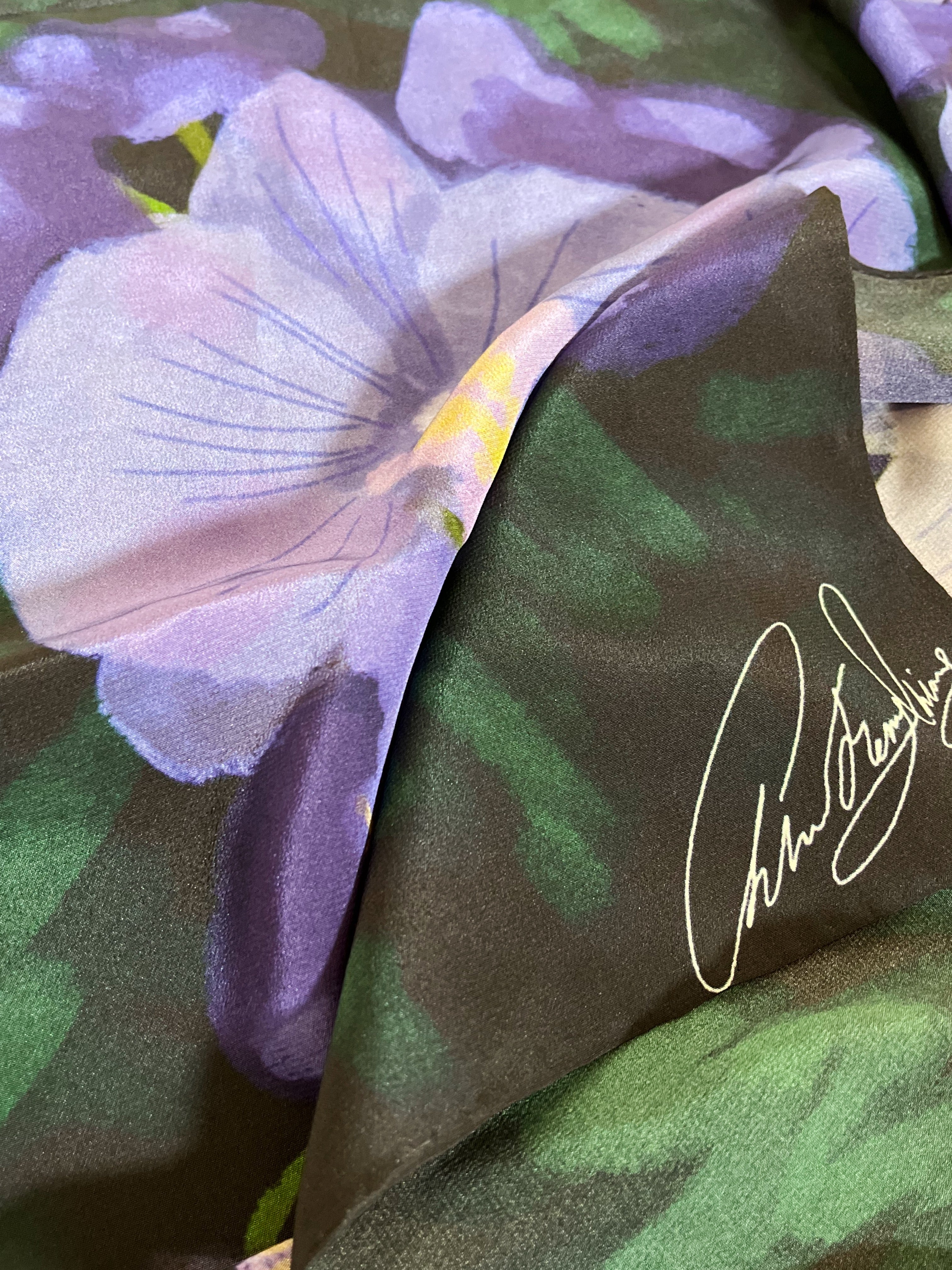 Navy Orchid Print Silk Scarf
