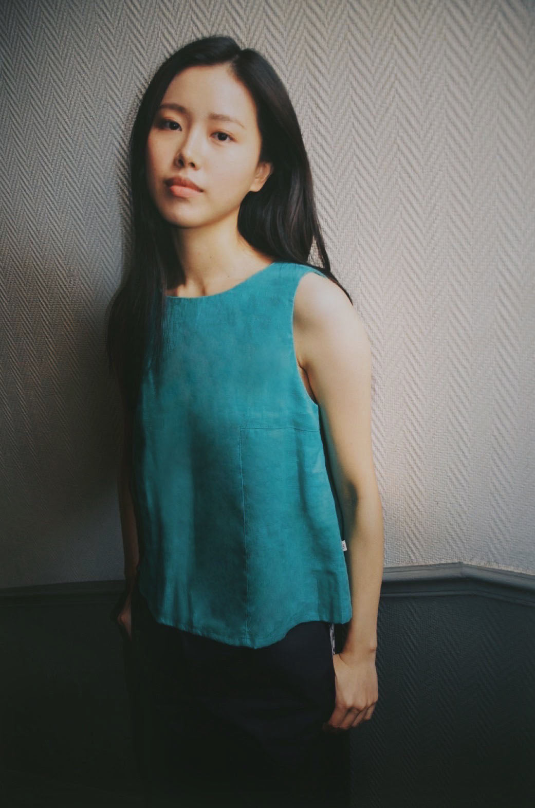 Back-Button Linen Vest Top (set)