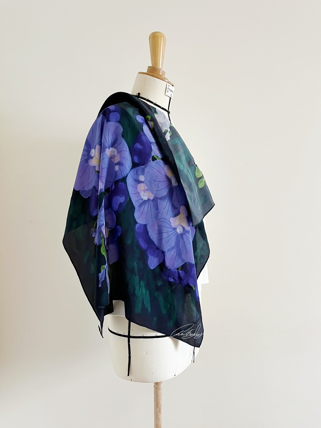 Navy Orchid Print Silk Scarf