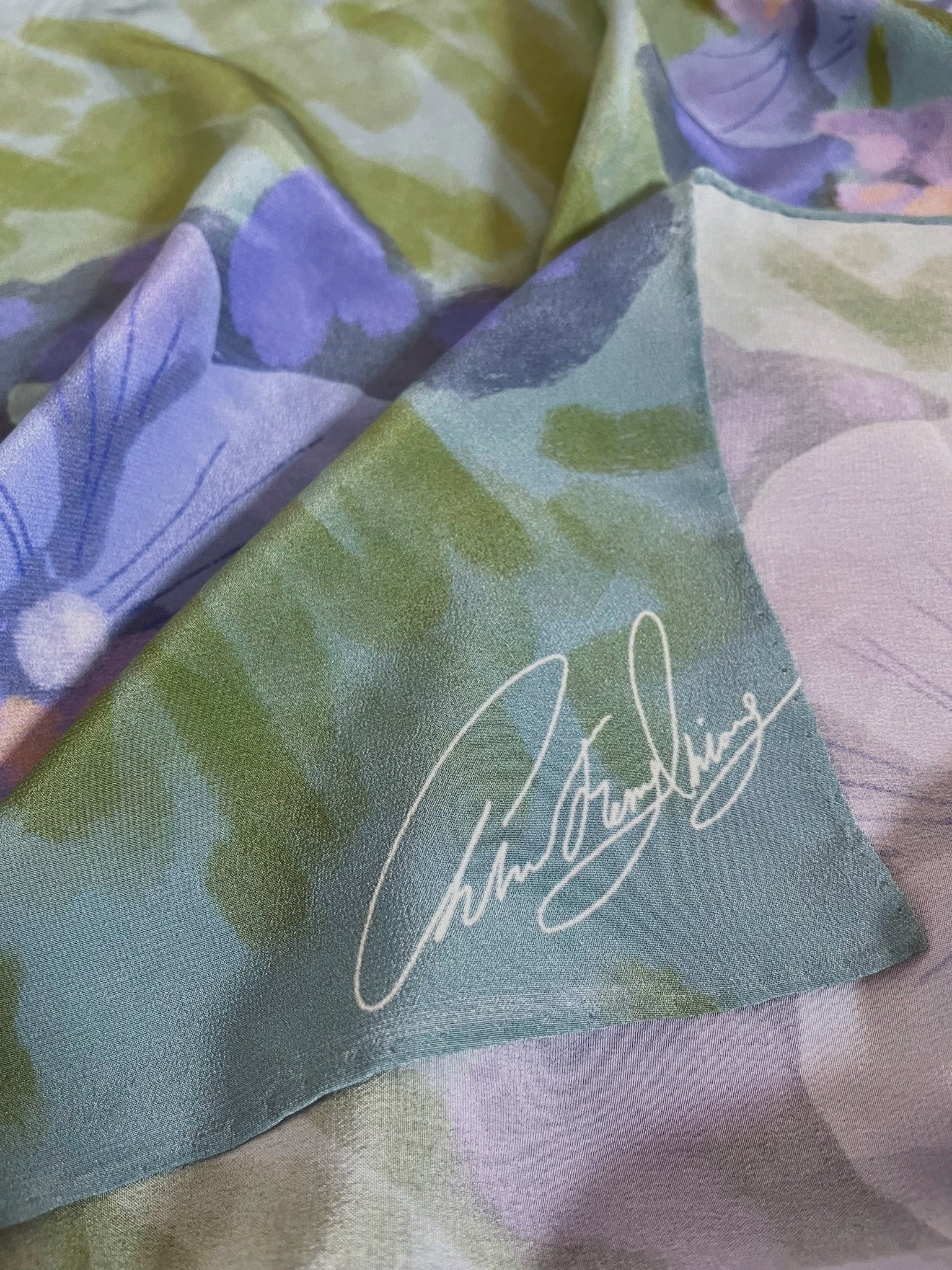 Lake Green Orchid Pattern Silk Scarf