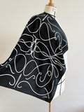 Black Twirl Pattern Silk Scarf