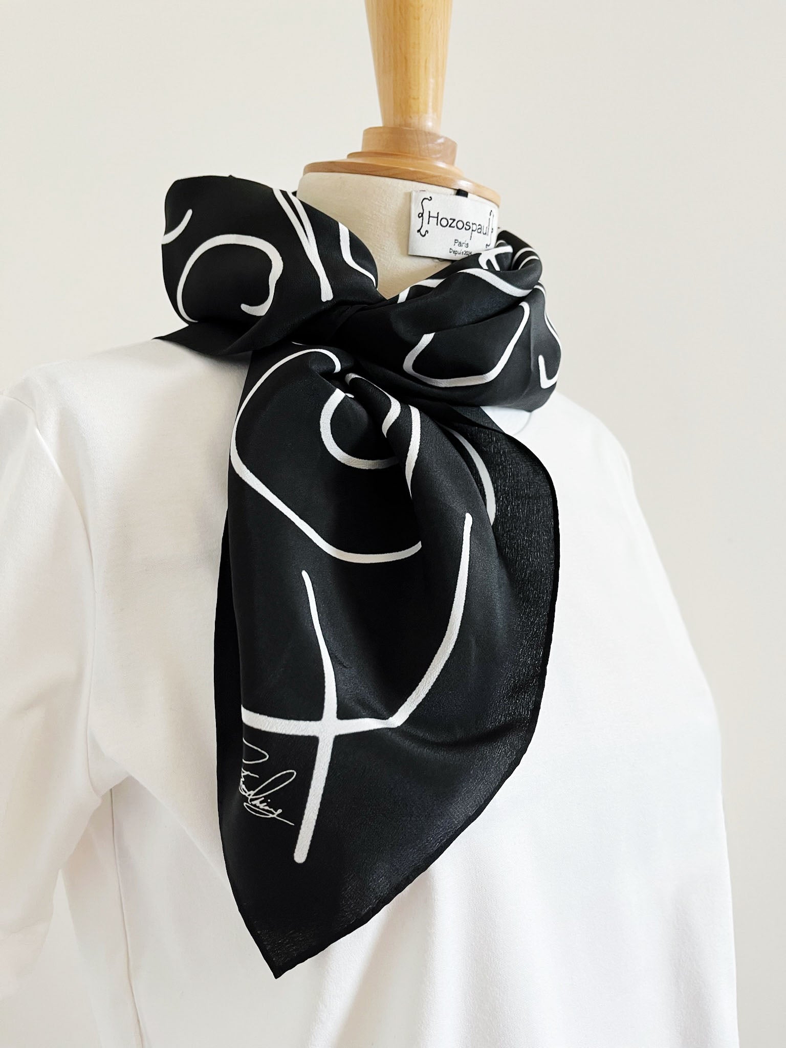 Black Twirl Pattern Silk Scarf