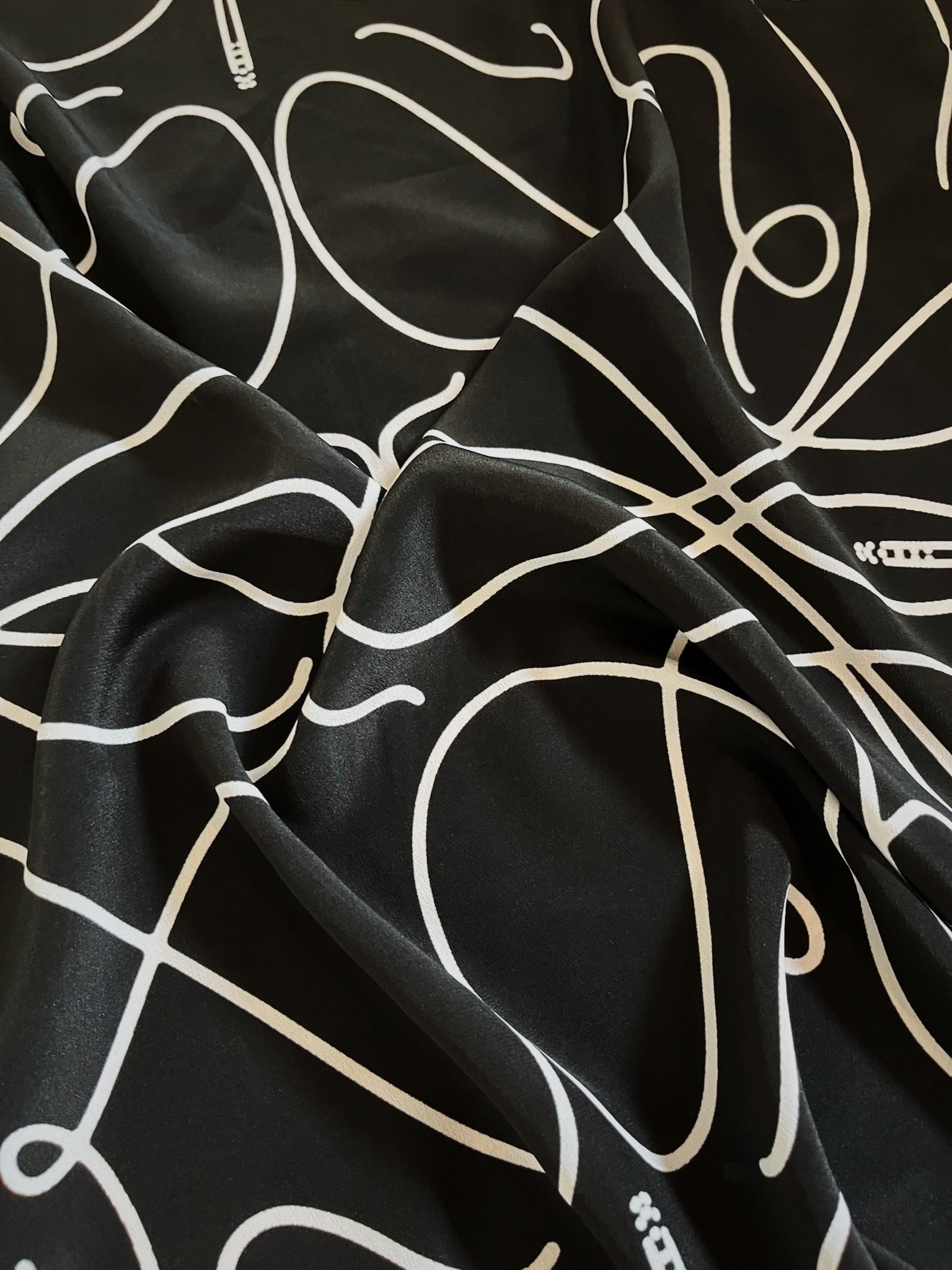Black Twirl Pattern Silk Scarf