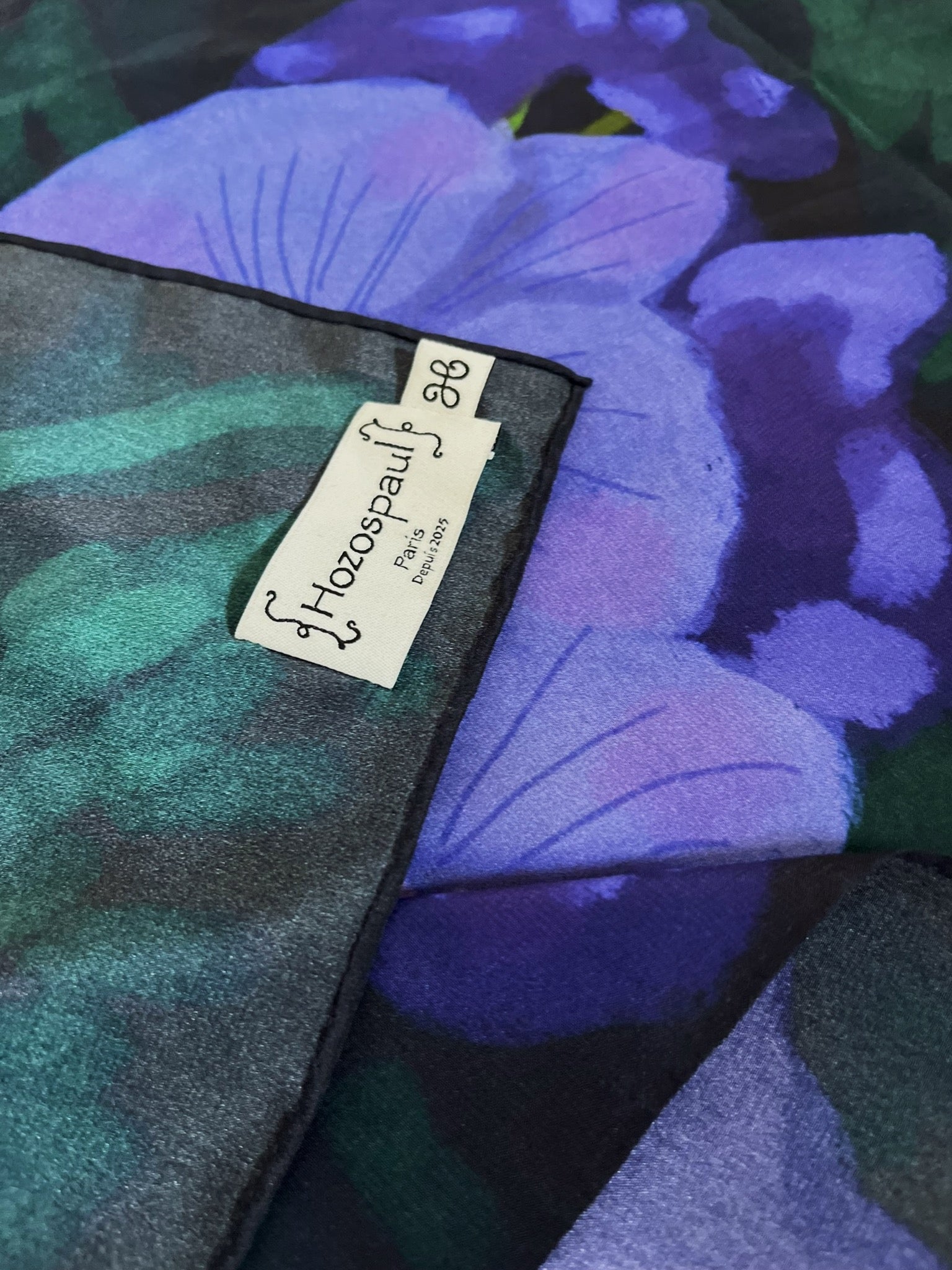 Navy Orchid Print Silk Scarf