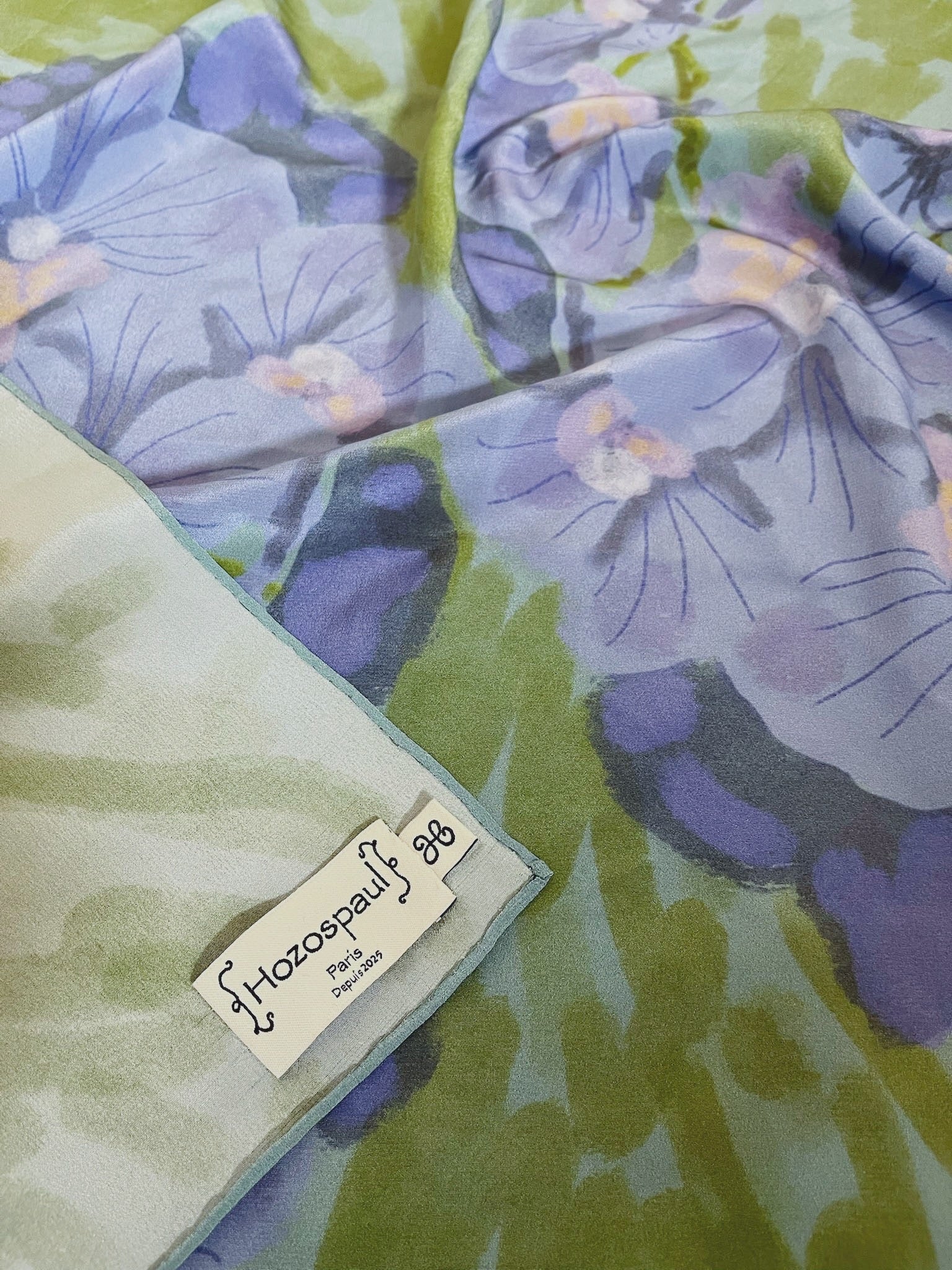 Lake Green Orchid Pattern Silk Scarf